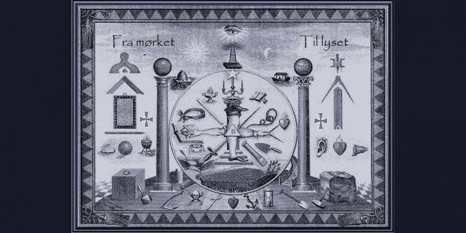 Siapa Freemason: Simbol Freemason. Ilustrasi dari buku "Lambang Masonik". Inggris Raya, 1854