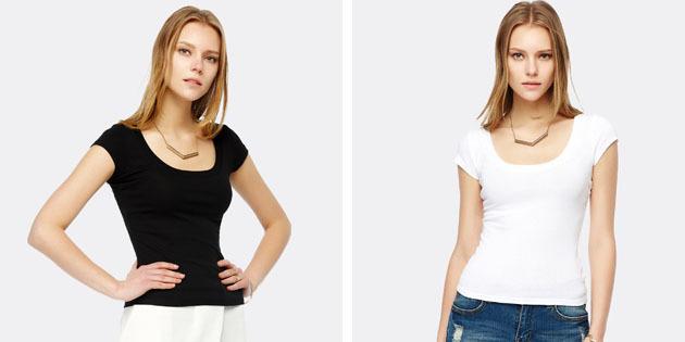 wanita dasar t-shirt dari toko-toko Eropa: Plain T-shirt dengan leher berbentuk U