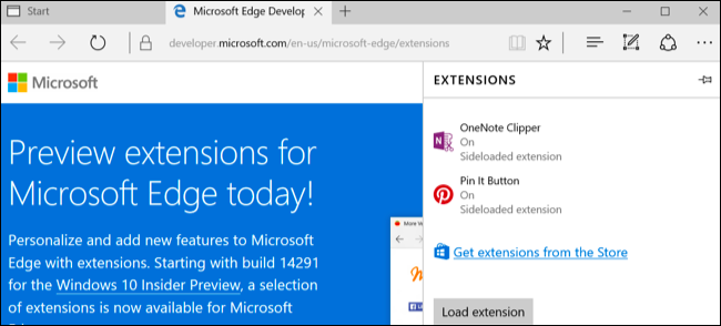 Microsoft Edge ekstensi Windows 10 Anniversary Pembaruan