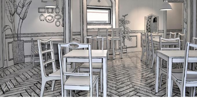 interior kafe dalam gaya dicat
