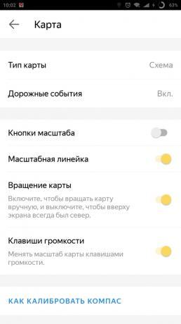 "Yandex. Peta "kota: pengaturan kartu