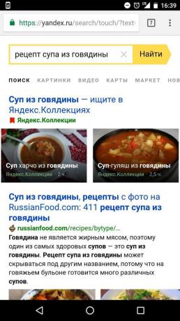 "Yandex": cari resep dengan bahan-bahan