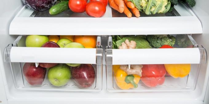 Kotak untuk penyimpanan buah dan sayuran dalam lemari es