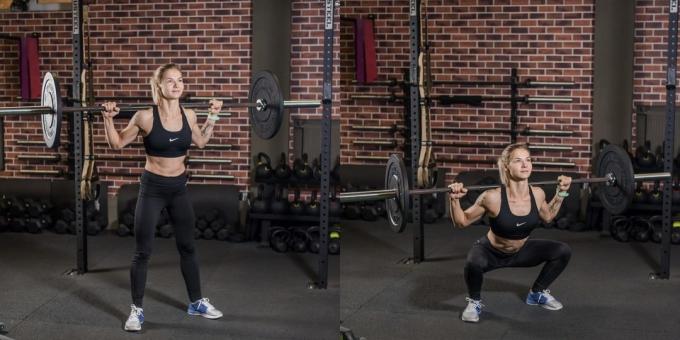 Program untuk anak perempuan melatih di gym: squats di bagian belakang