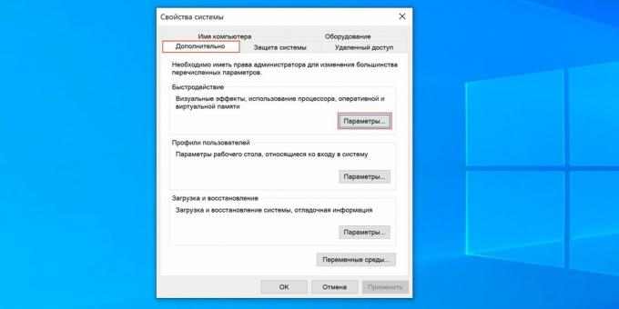 Cara menyesuaikan file swap Windows 10: klik "Opsi"