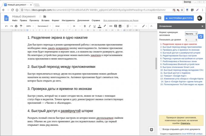 Google Docs add-ons: Daftar Isi
