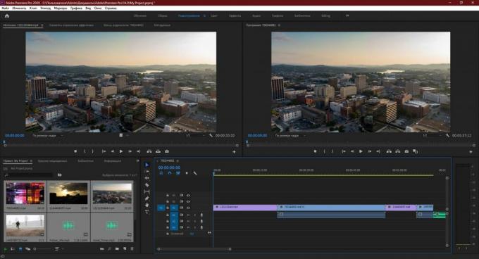 Adobe Premiere Pro: Seret semua file sumber lainnya ke panel Timeline