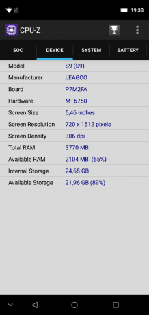 Ikhtisar Leagoo S9: CPU-Z