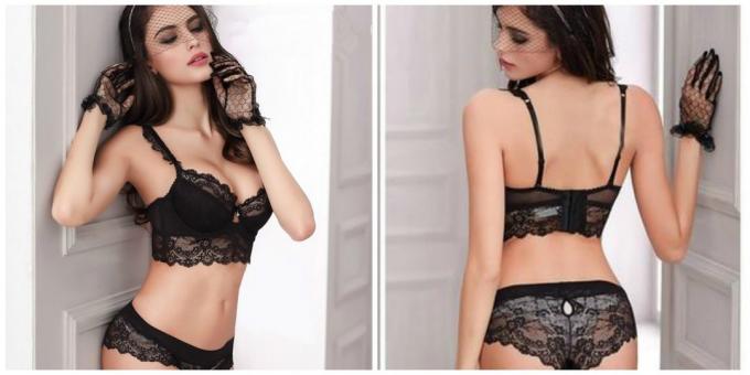 Pakaian seksi: renda set dengan push-up bra dan celana klasik