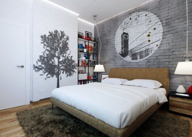 Kecil kamar tidur: Fokus pada dinding